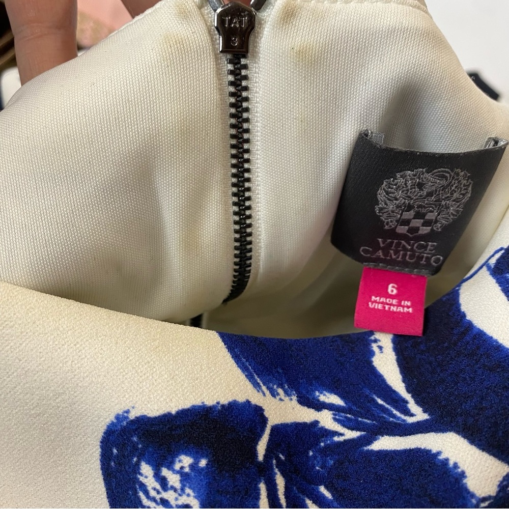Vince Camuto Elbow Bell Sleeve Floral Print Dress Blue White size 6 - Picture 14 of 16